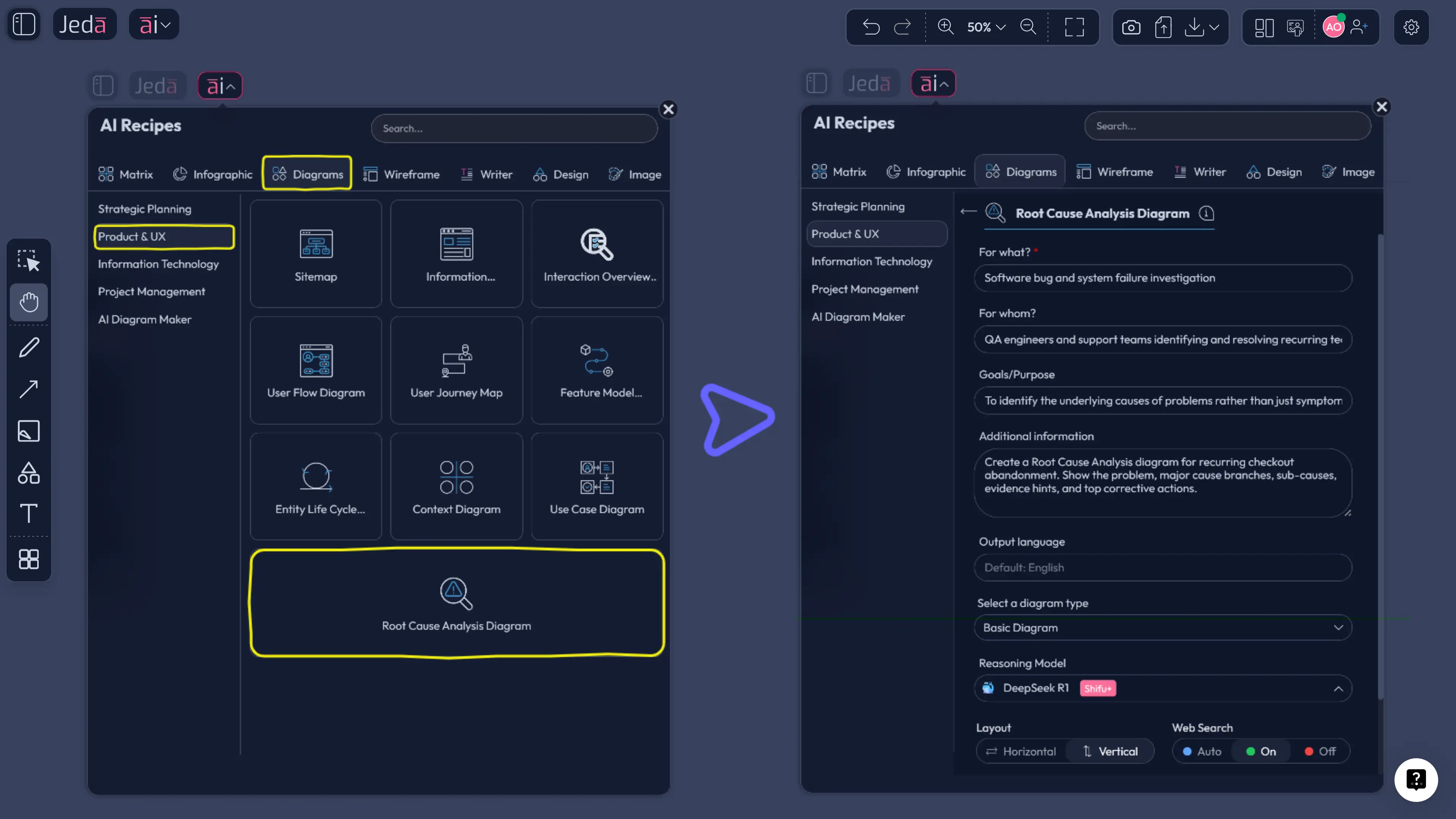 Root Cause Analysis with AI recipe setup