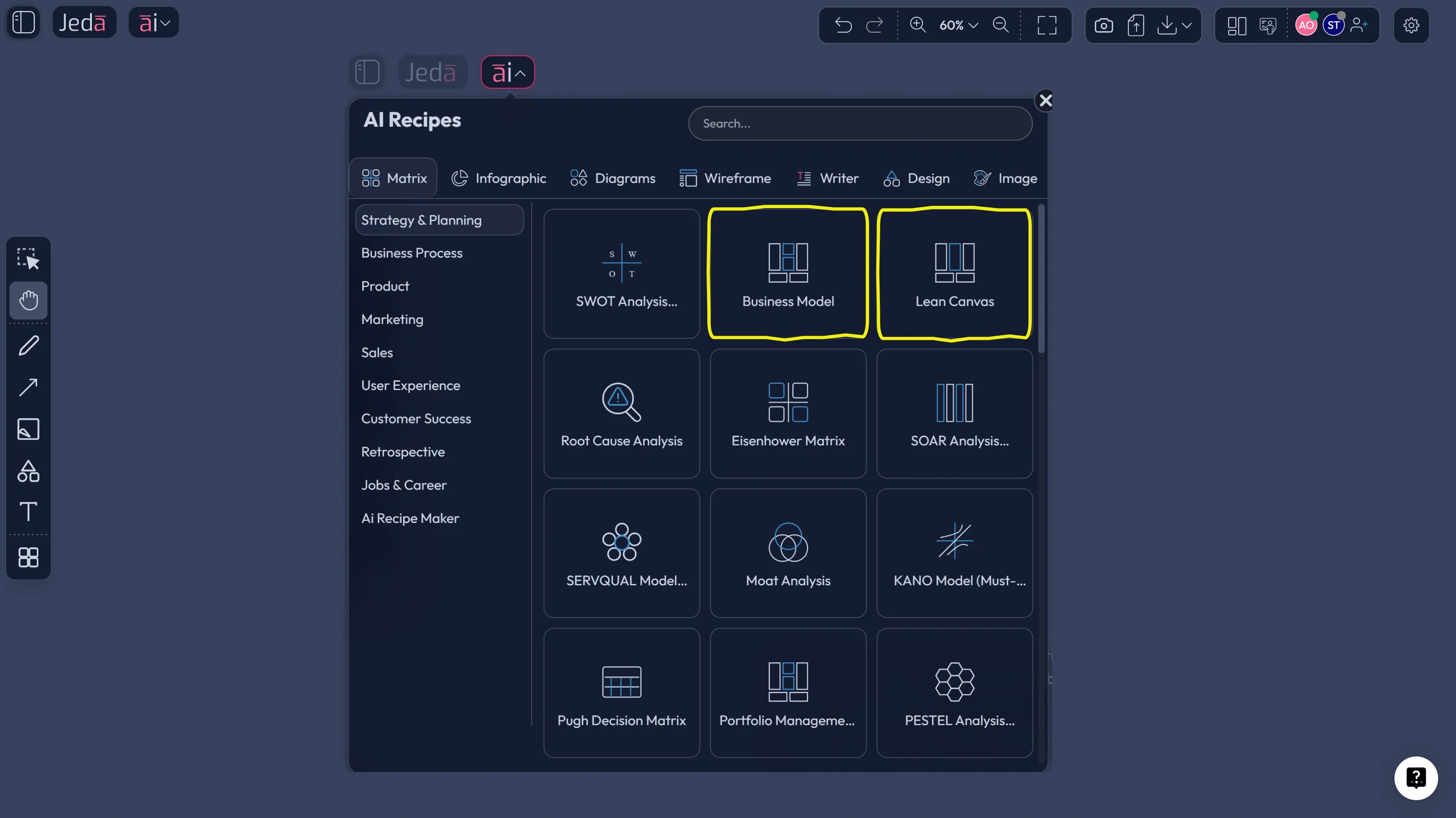 Jeda.ai AI Menu Matrix Recipes for business planning