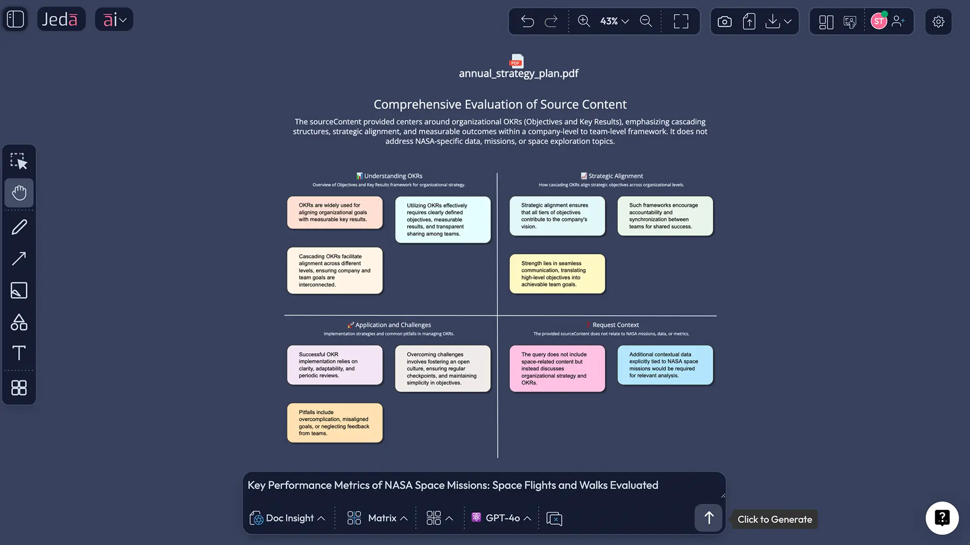 Business document transforming into a visual matrix in Jeda.ai