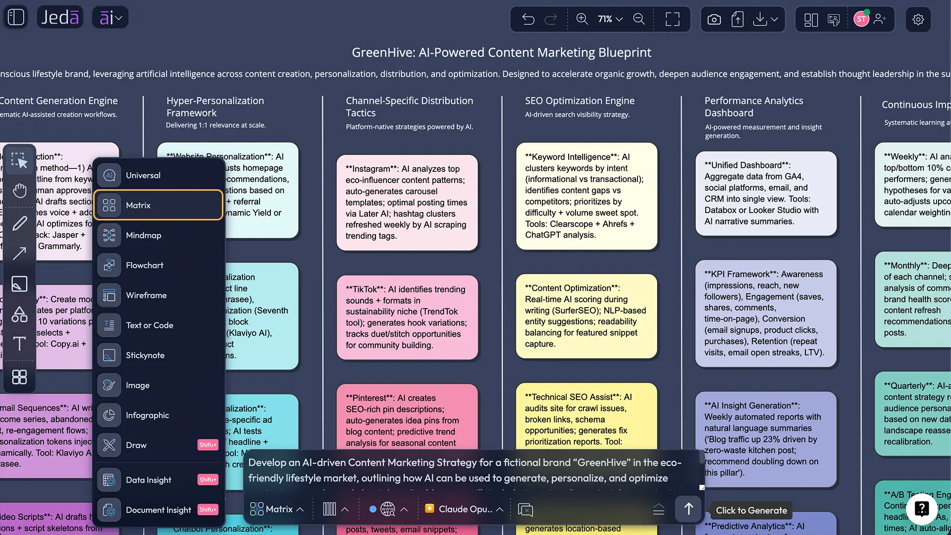 Jeda.ai Prompt Bar with Matrix command selected