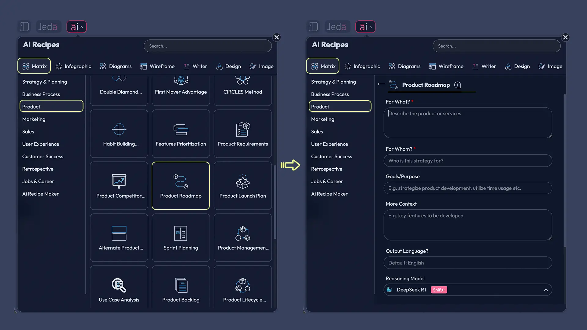 Jeda.ai AI Menu Matrix Recipes screenshot