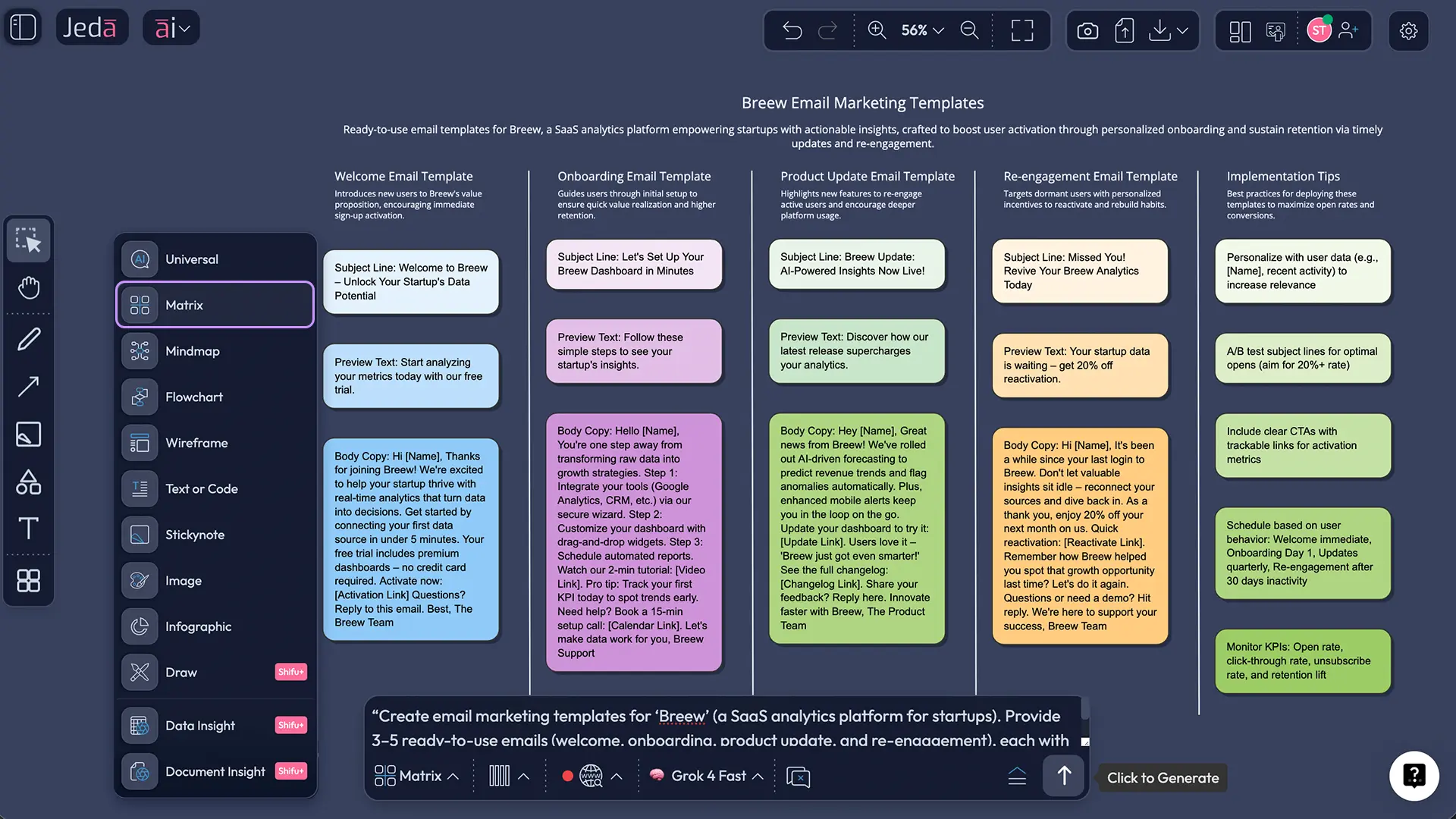 Prompt Bar generating email marketing templates with AI