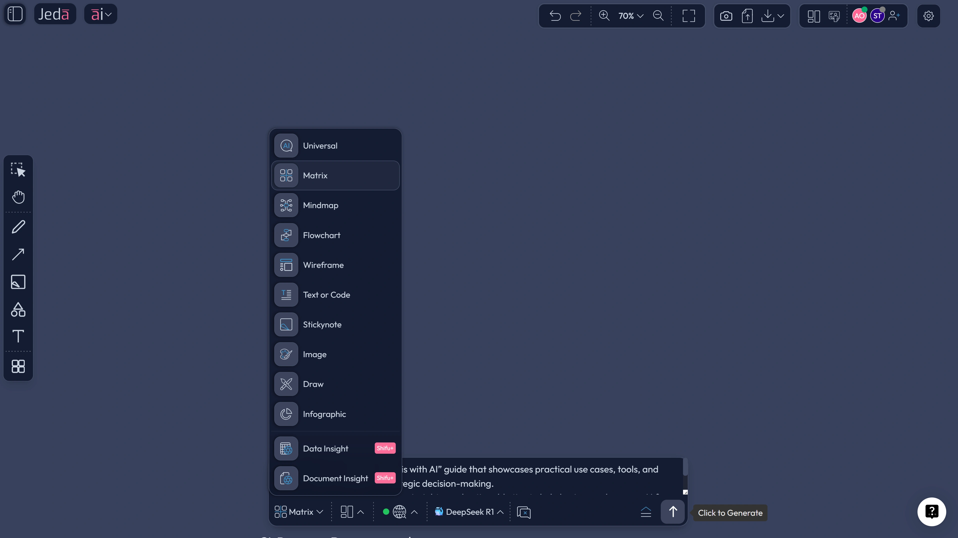 Prompt Bar for SWOT analysis with AI in Jeda.ai