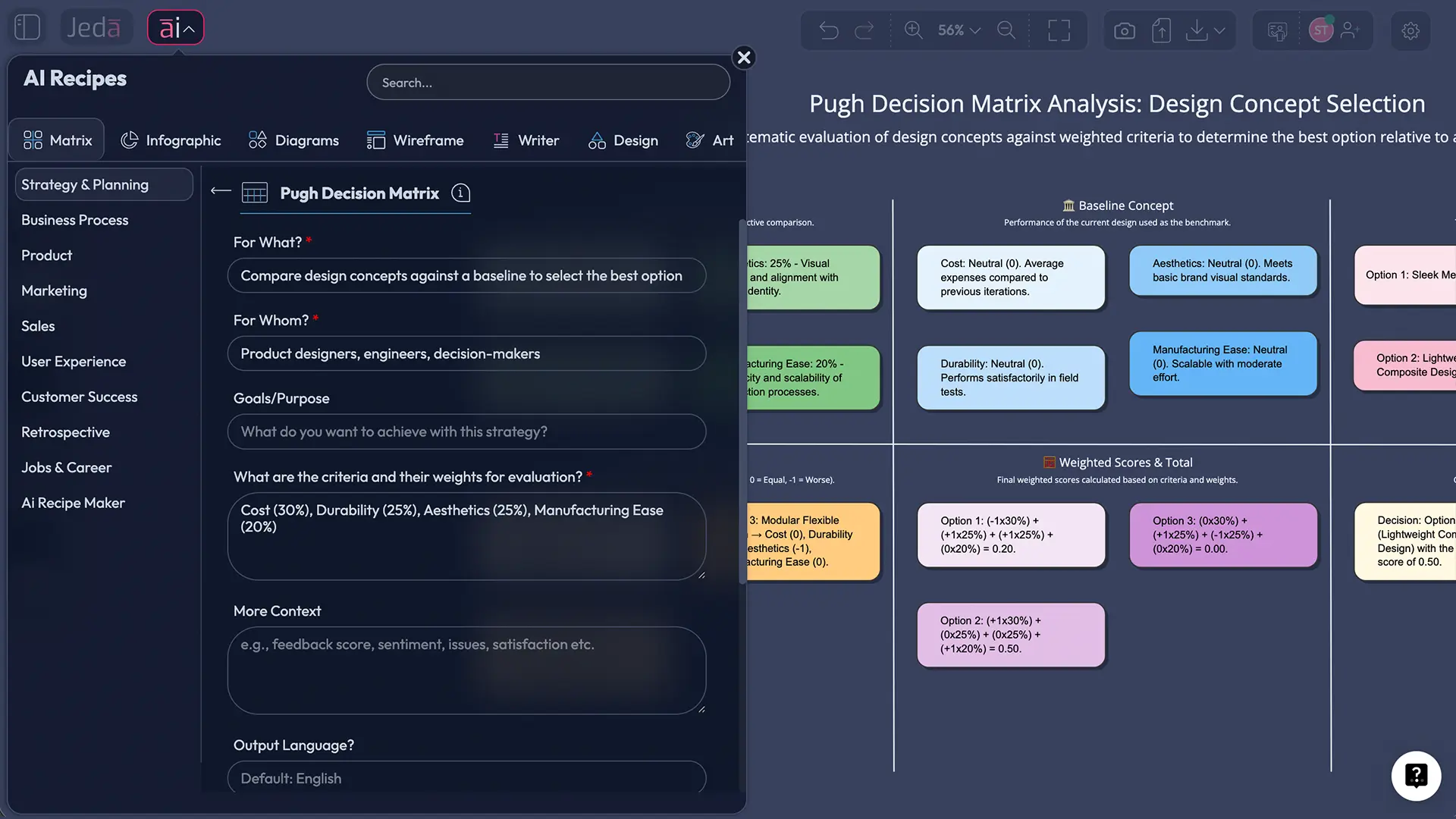 AI Pugh Decision Matrix Tool | Jeda.ai