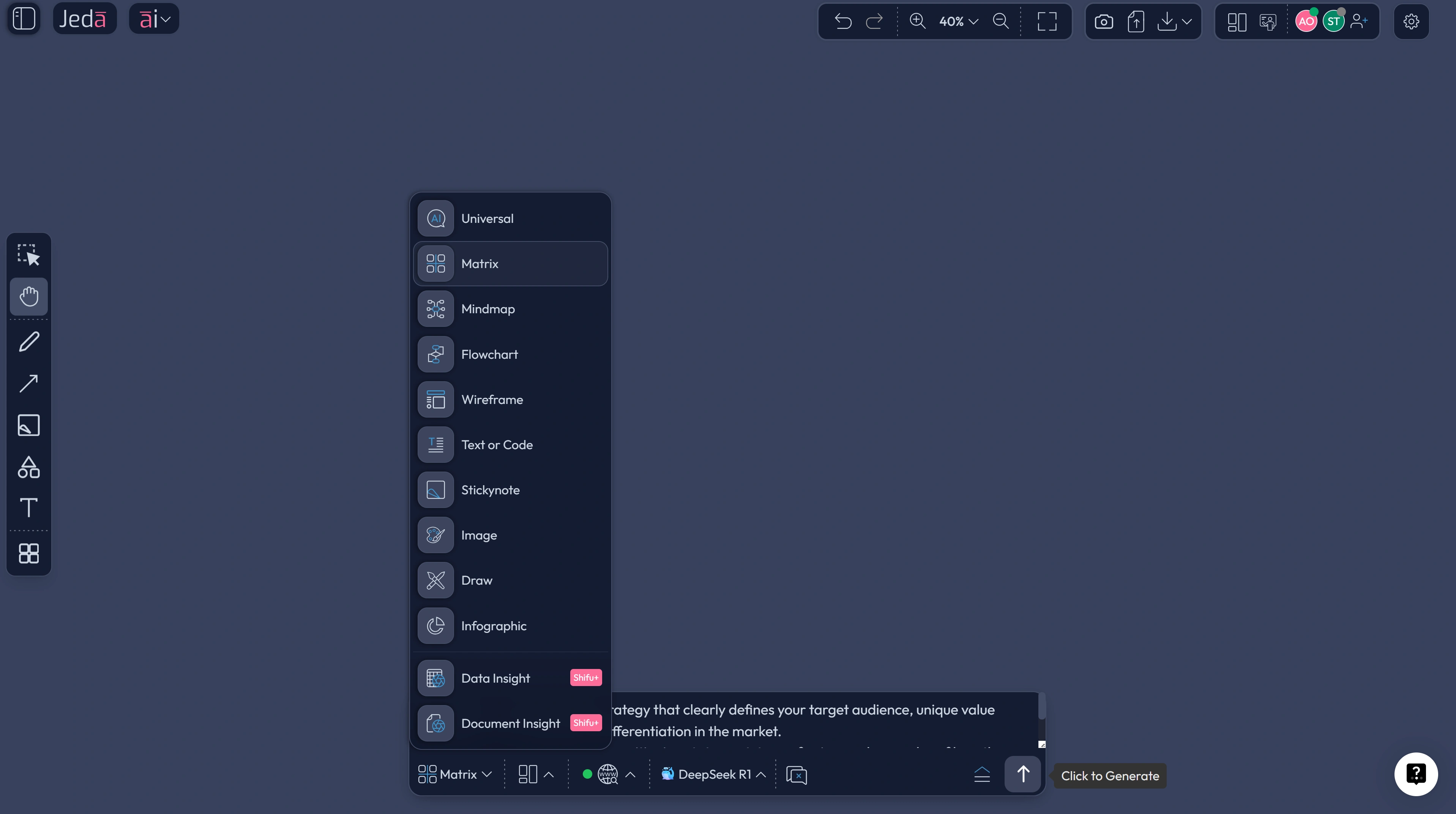 Jeda.ai Prompt Bar for brand positioning strategy with AI