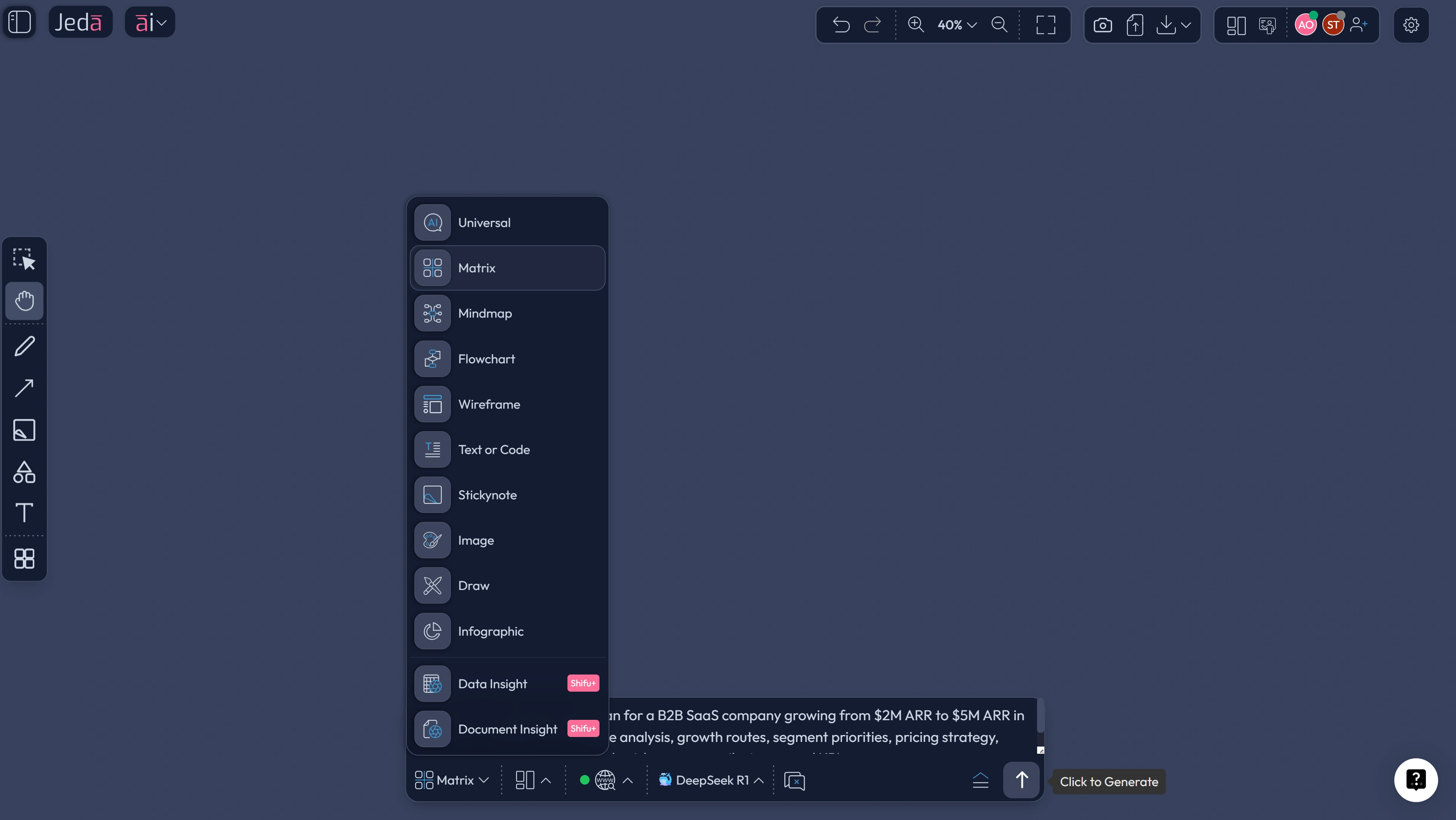 Business growth plan in Jeda.ai Prompt Bar
