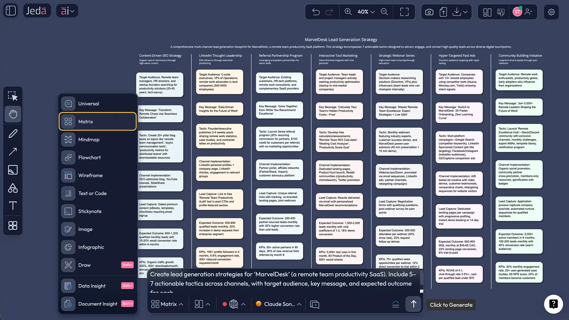 Jeda.ai prompt bar for lead generation strategies