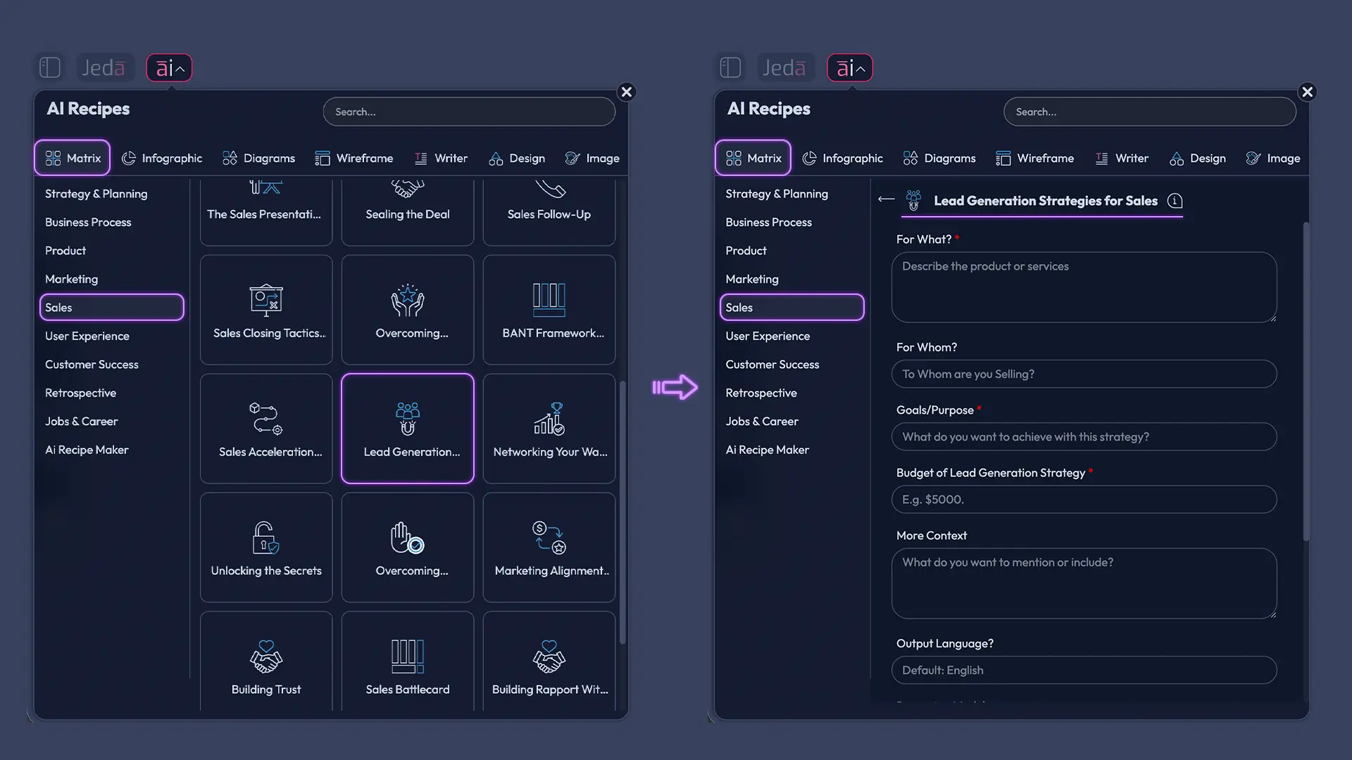 AI Menu for lead generation strategies