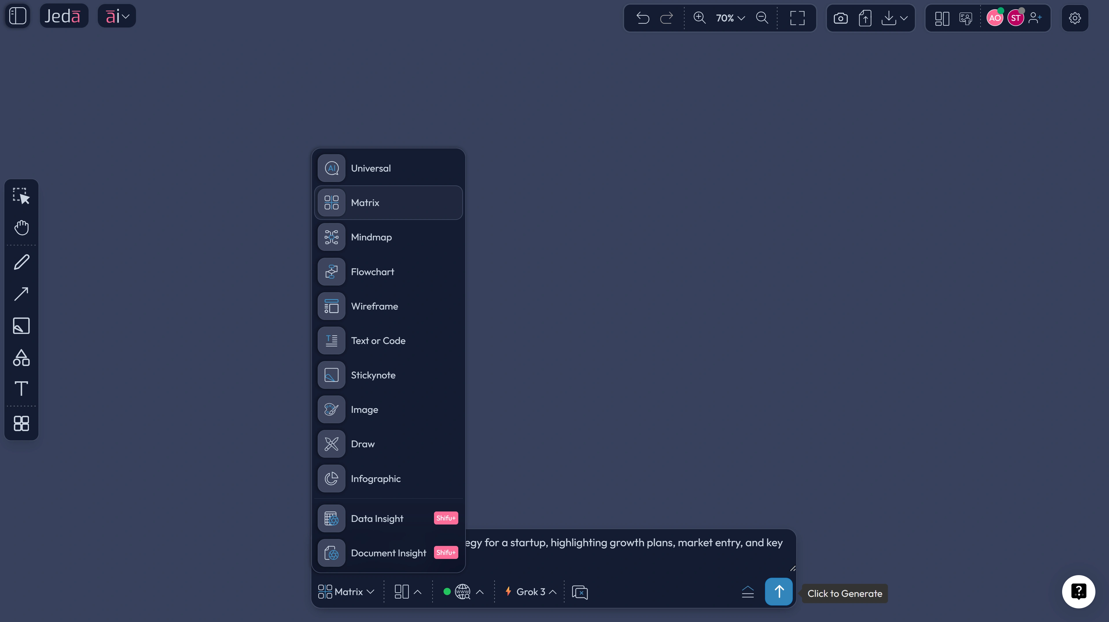 Jeda.ai Prompt Bar matrix command screenshot