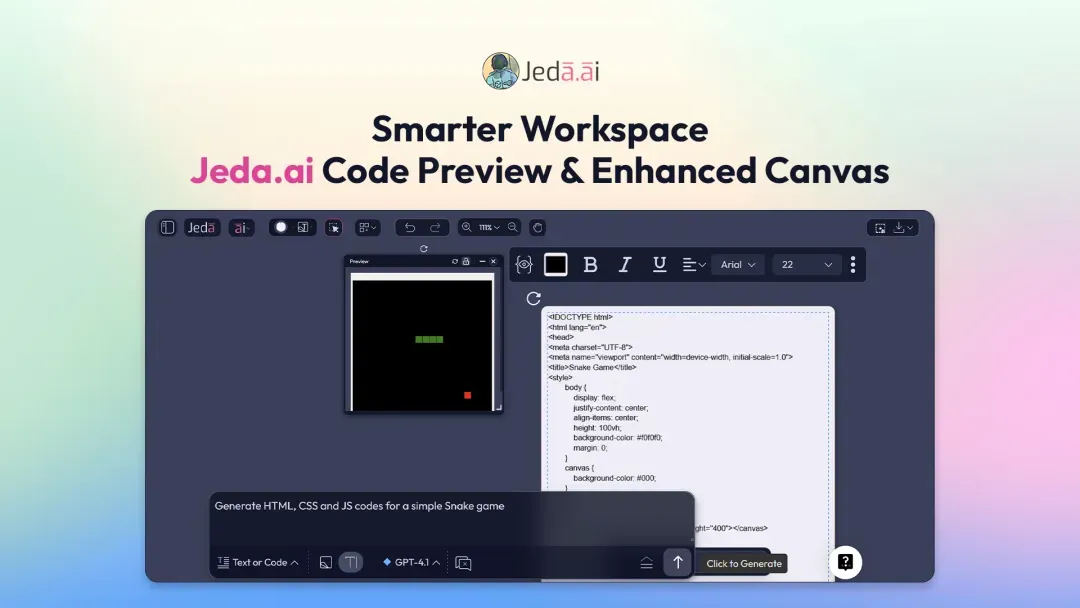 Smarter Workspace, Jeda.ai Code Preview & Enhanced Canvas