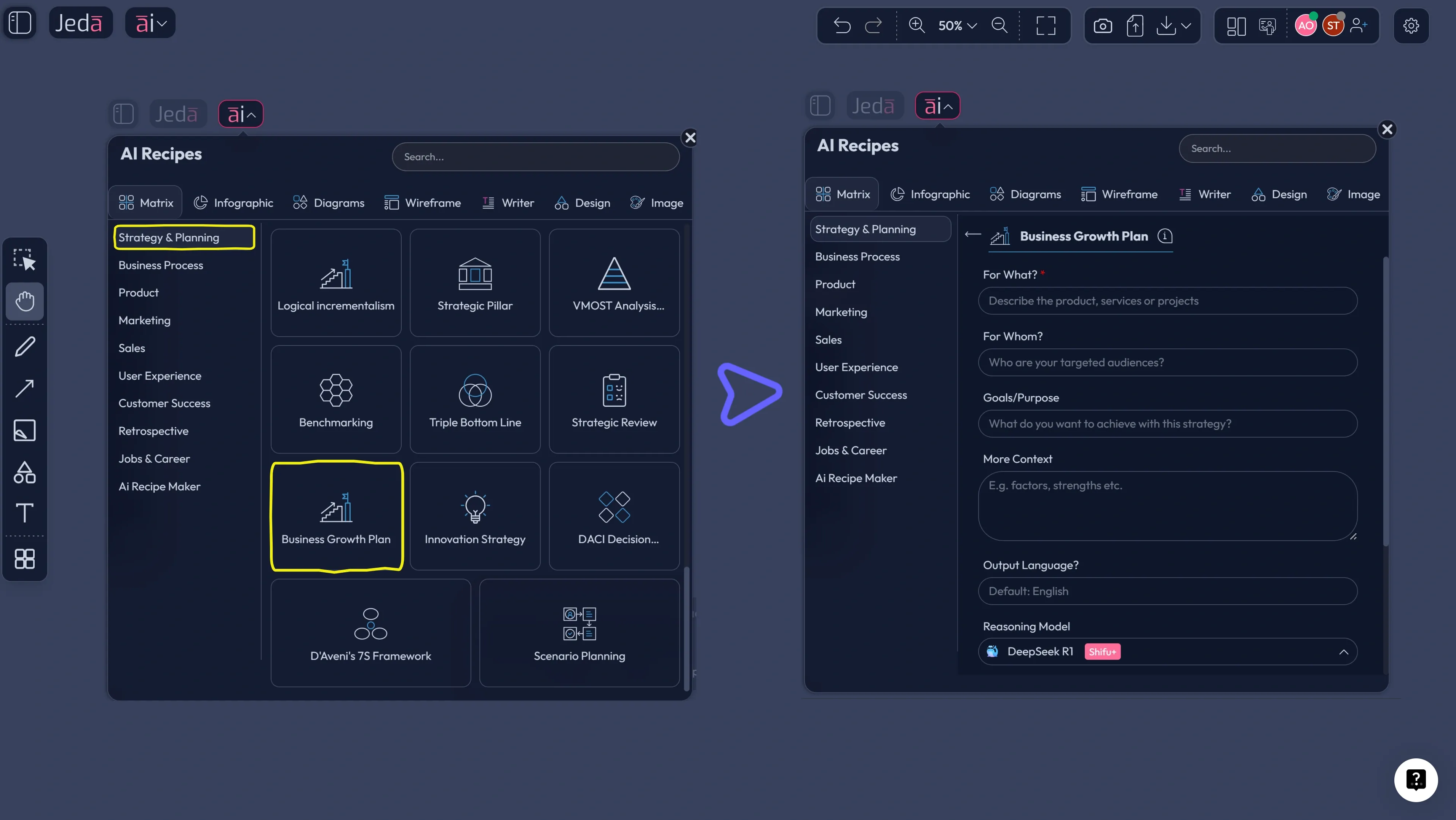 Jeda.ai business growth plan recipe workflow