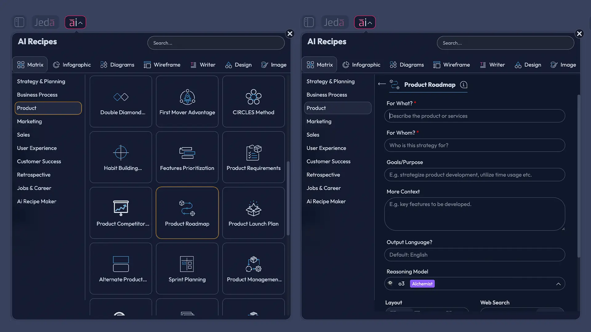 Jeda.ai AI Menu Matrix Recipes screenshot