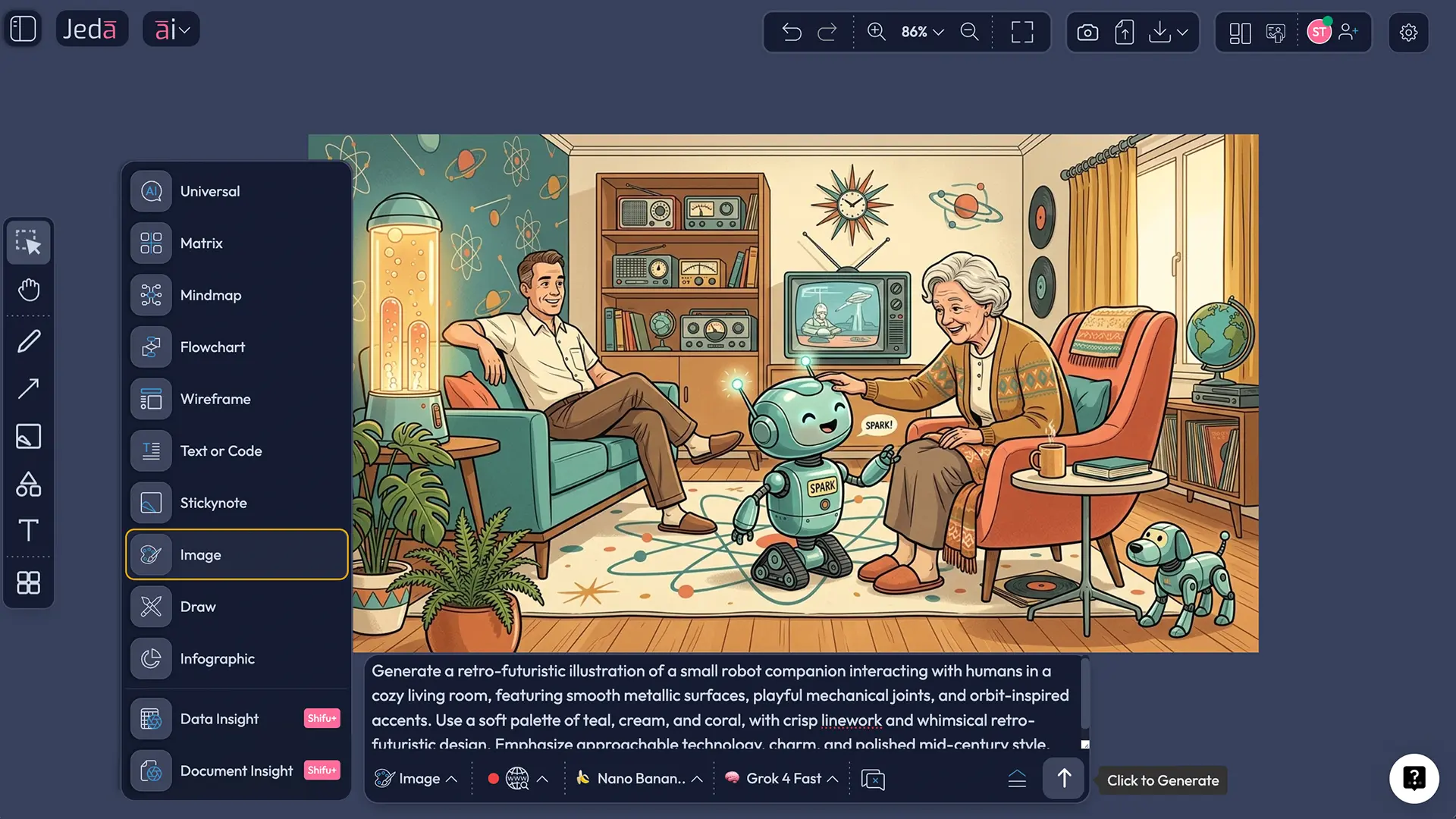 Retro Futuristic Robotics AI Art prompt bar setup