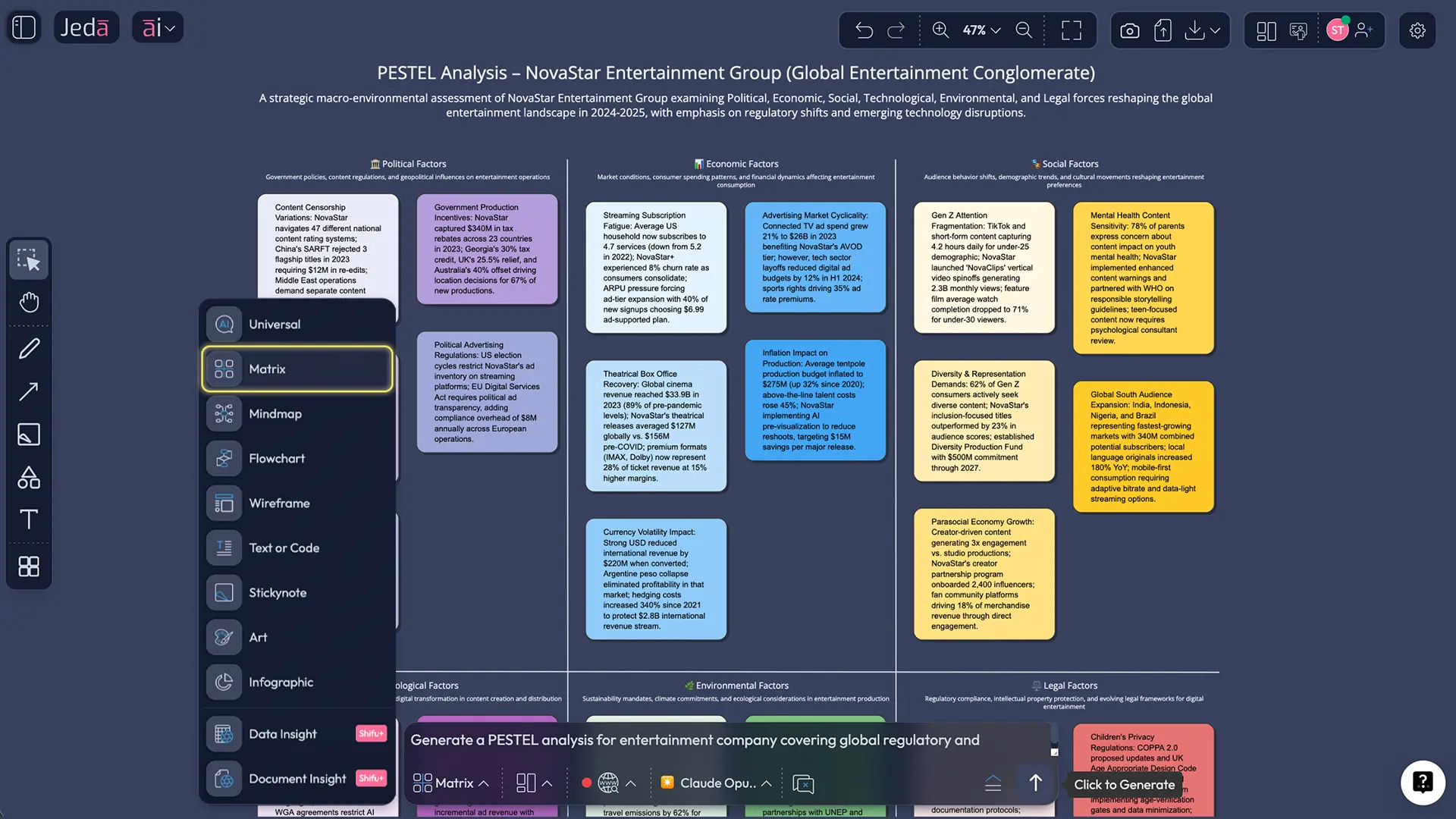 Prompt Bar setup for PESTEL Analysis with AI