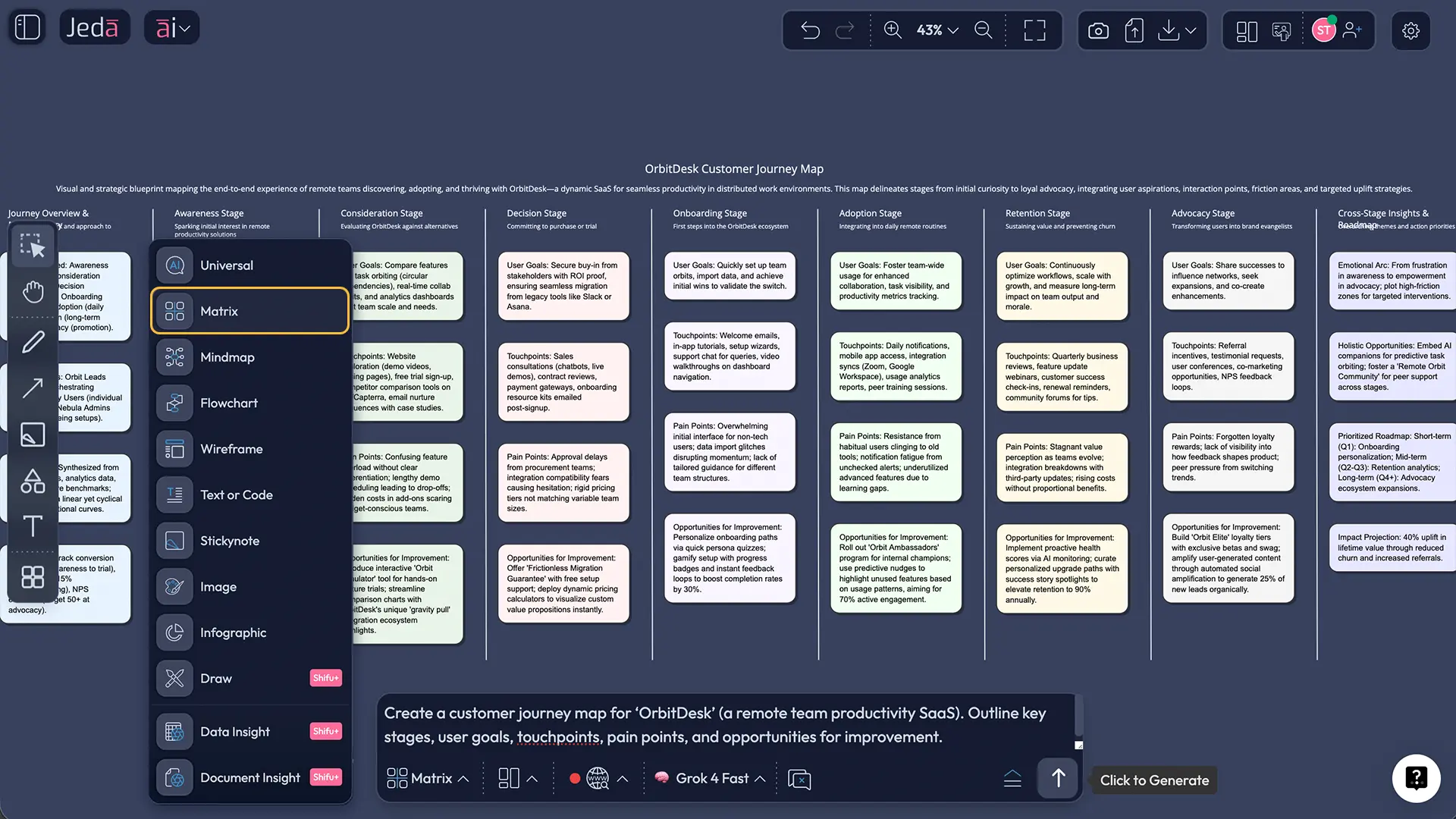 Prompt Bar for customer journey map with AI