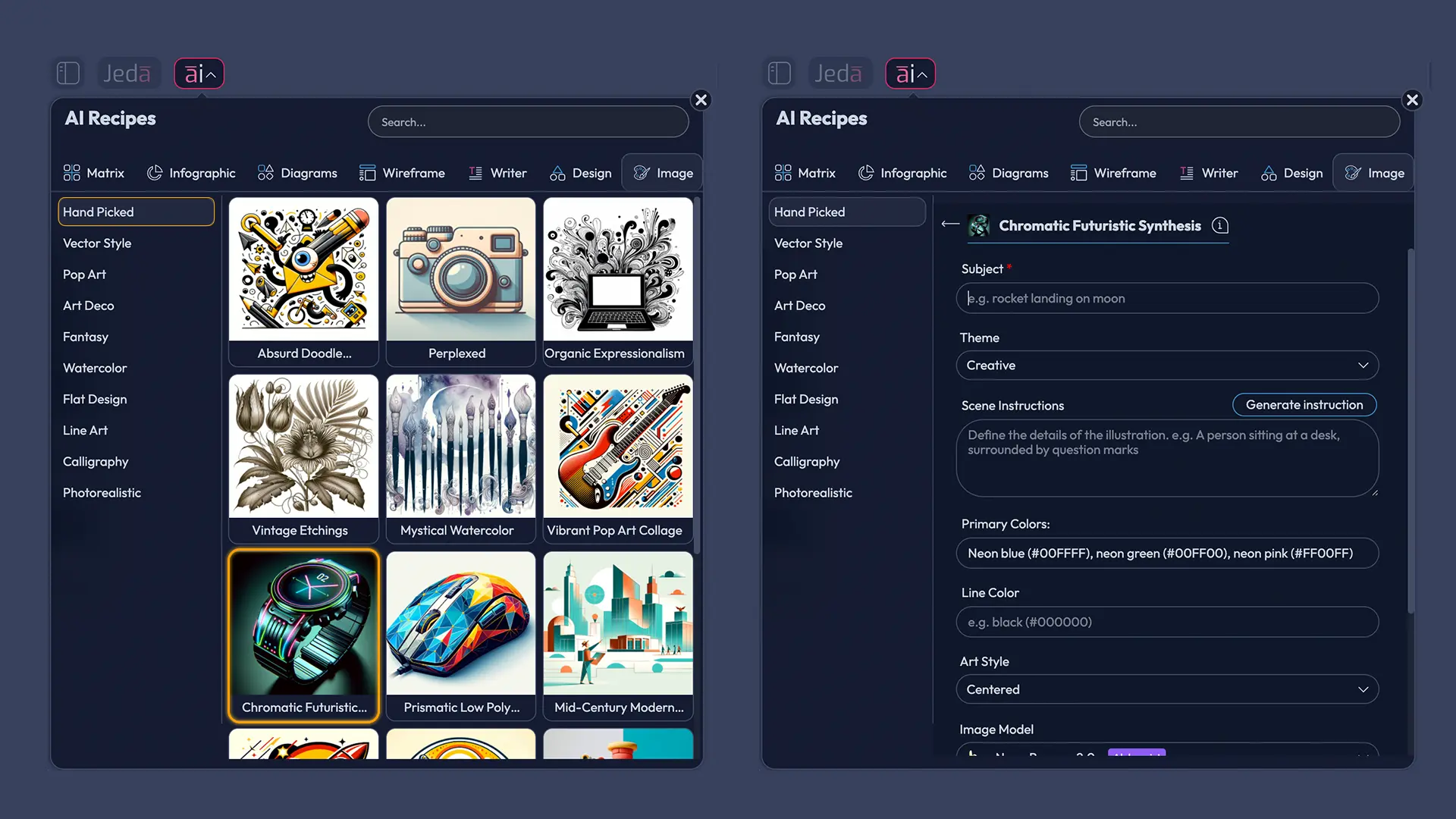 Chromatic Futuristic AI Art recipe panel
